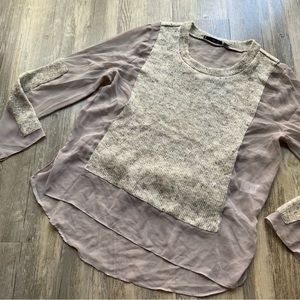 Tan Boutique Aryn K Knit and Mesh Sweater